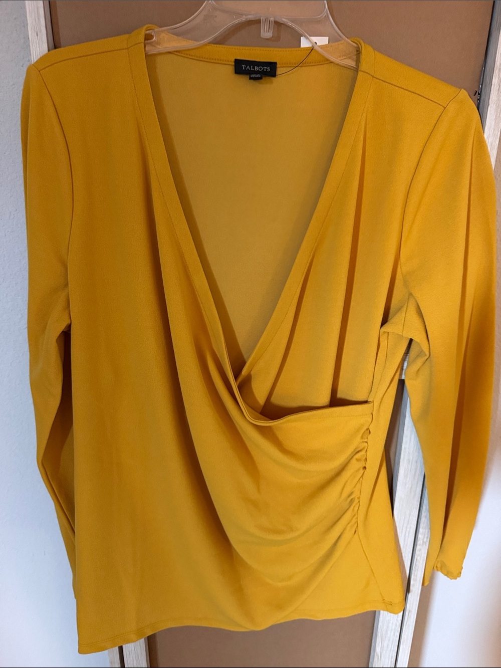 Talbots Mustard Draped V-Neck Long Sleeve Top